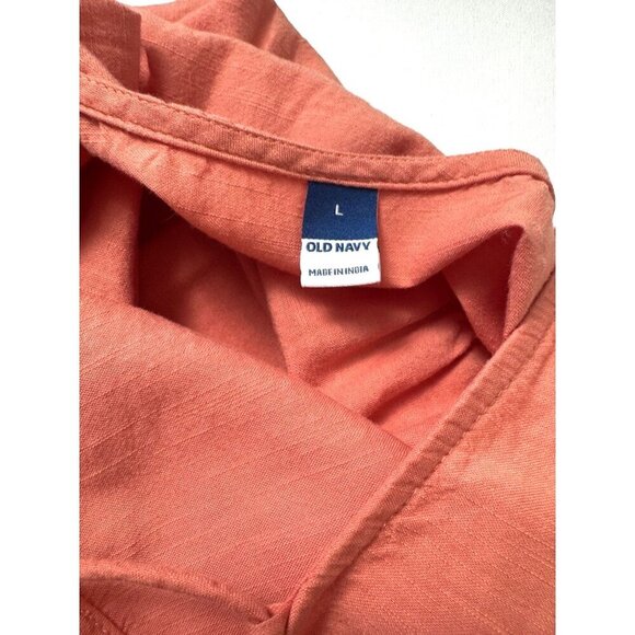 Old Navy Coral Eyelet Lace-Up Tiered Swing Dress L Boho Cottagecore Chic Whimsy - Picture 4 of 10